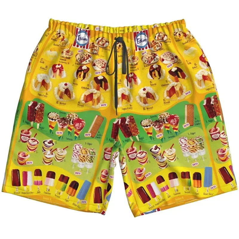 Hawaiian Men's Shorts Summer Beach Shorts 3D Ice Cream Print Swimming Trunks Oversized Men's Shorts Fashion New Men's Clothing