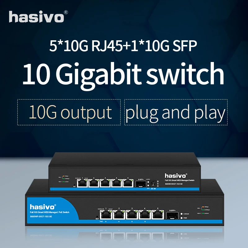Hasivo Web gerenciou PoE completo de 10Gbe 5 portas ou não PoE com switch de rede 1*10G SFP+
