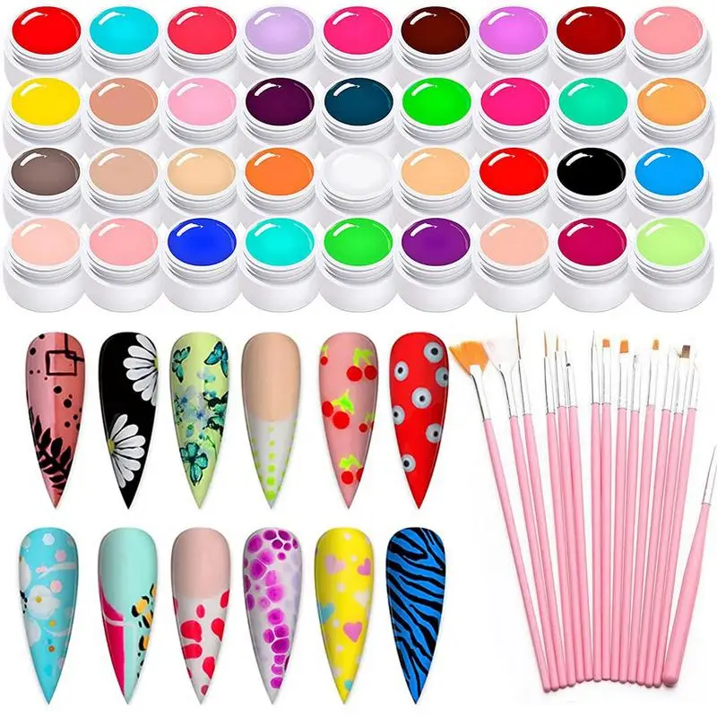 Nail Art Gel Polish Set 36-Color Gel Nail Polish UV Gel Colorful Solid Cream Glue Extension Pudding Gel With 15 Painting Nail