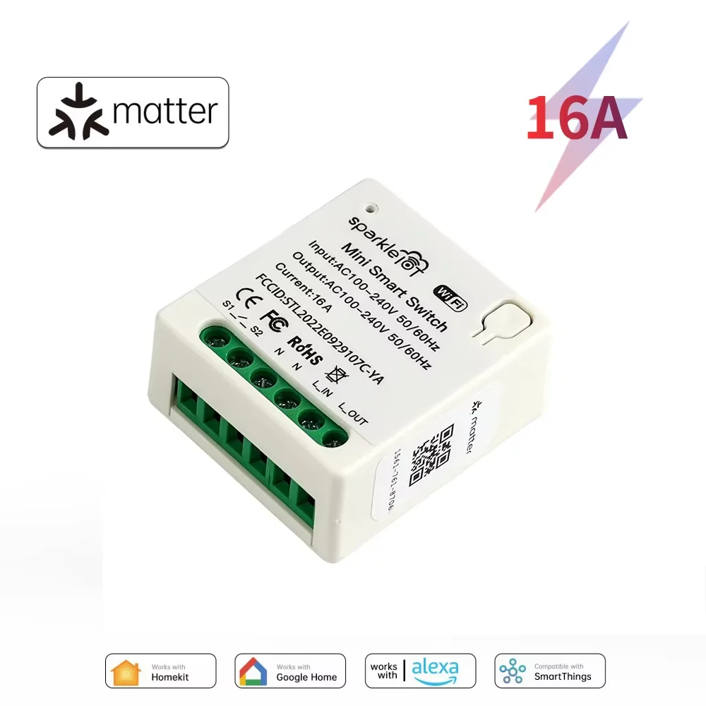 Werk met Matter 16A WiFi mini Smart Switch Pass-through Disconnect Dual Control Outletorks Afstandsbediening Timer HomeKit Alexa