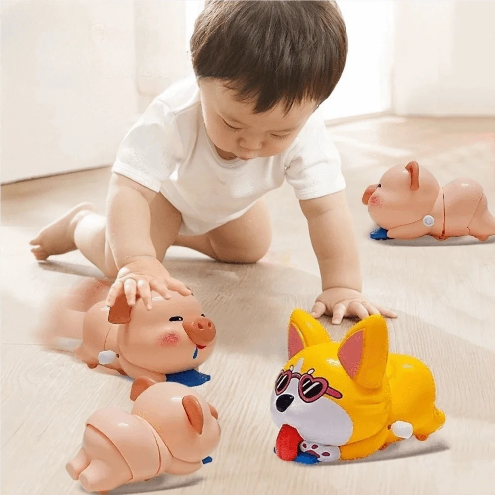 

Мультяшные обучающие игрушки для ползания, щенок, свинья, нетоксичный материал, заводные качели, прогулочная игрушка, устойчивые к падению интерактивные игрушки, игрушки-головоломки