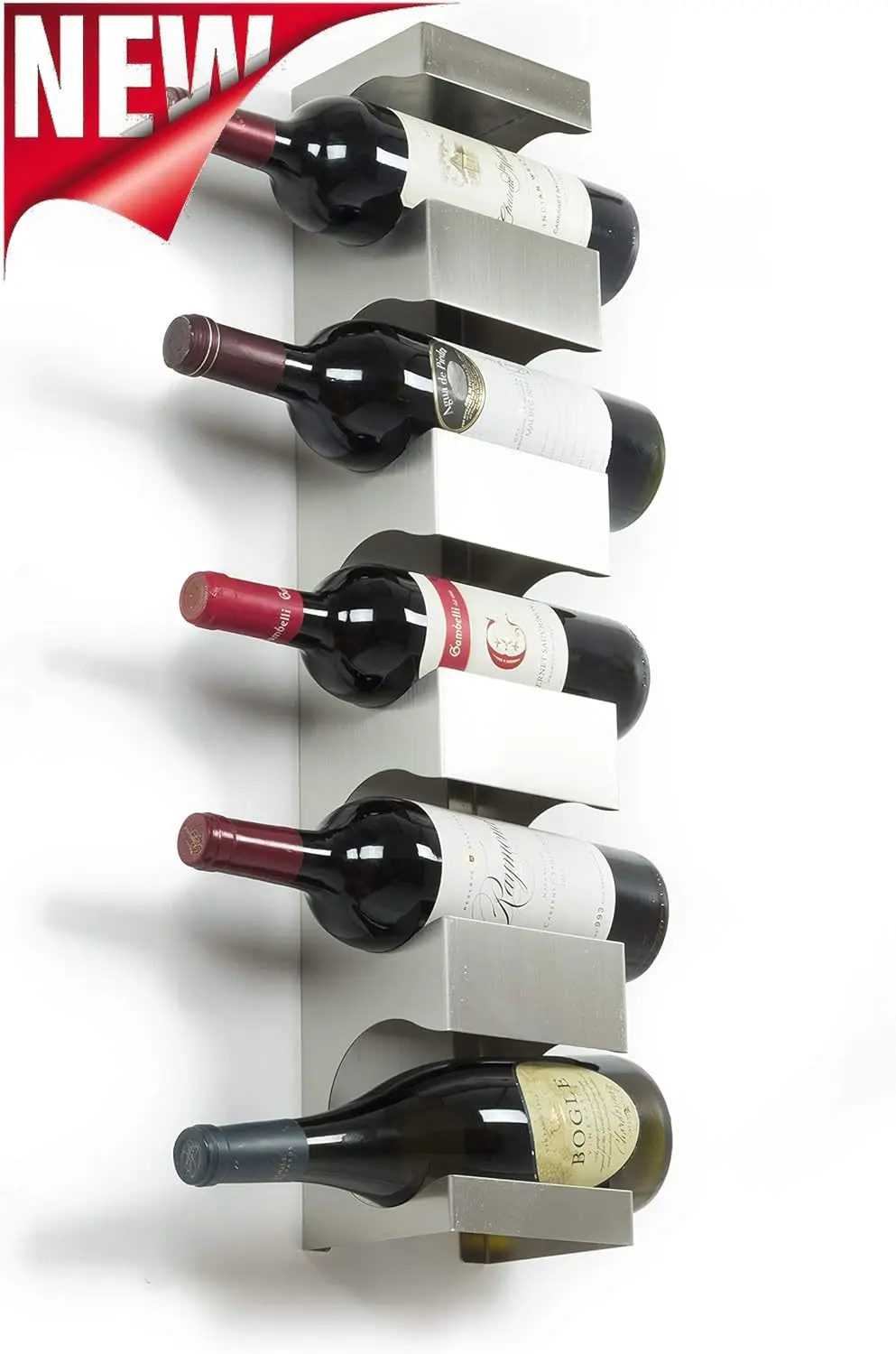 

NEM-Alex Wine Rack Wall Mounted, Wine Bottle Holder For 5 Bottles, Kitchen Organization And Wine Storage Stainless Steel