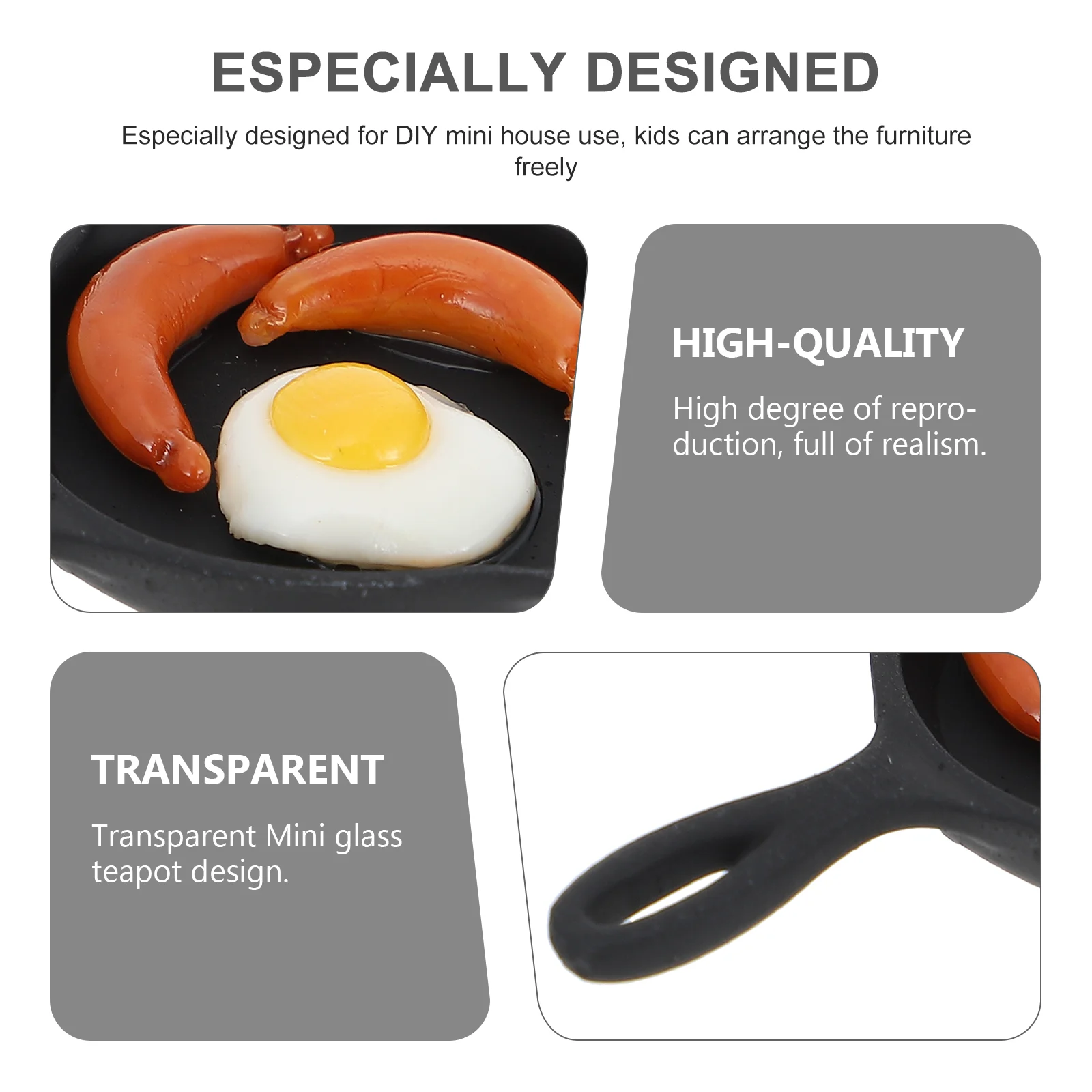 Miniature Pan Adornment Simulated Egg Frying Kitchen Scene Model Kids Playset Cooking Bacon Eggs Dollhouse