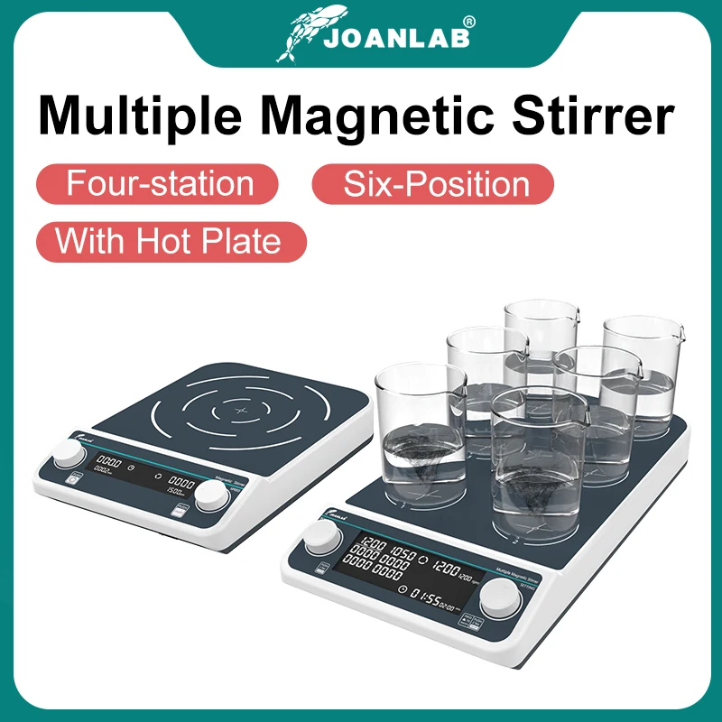 JOANLAB Multiple Magnetic Stirrer Hot Plate Digital Display Laboratory Stirrer Magnetic Mixer Heating Four-station Six-Position