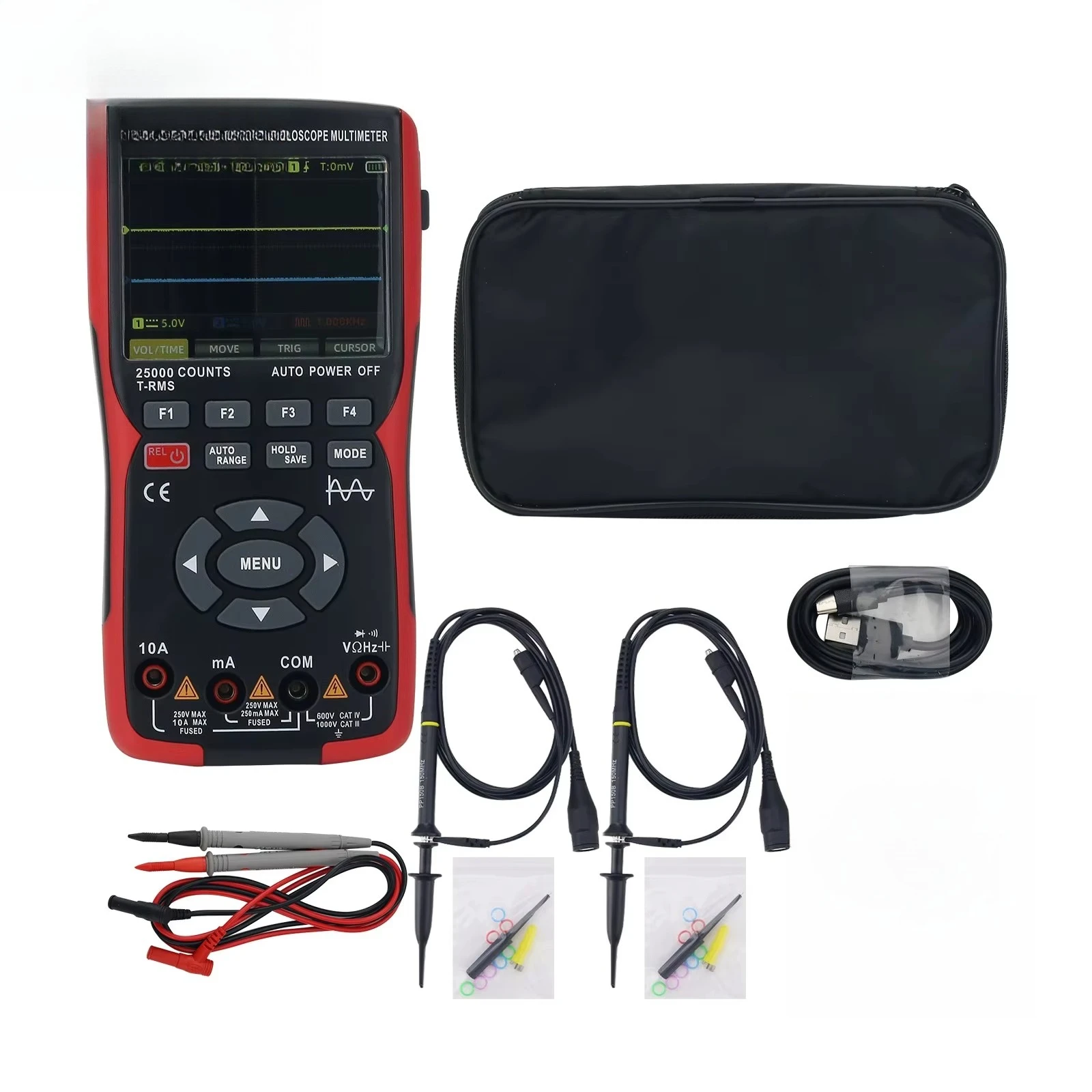 Handheld Multifunctional 3-in-1 Digital Oscilloscope High Precision Multimeter for Automobile Repair W/ Probes