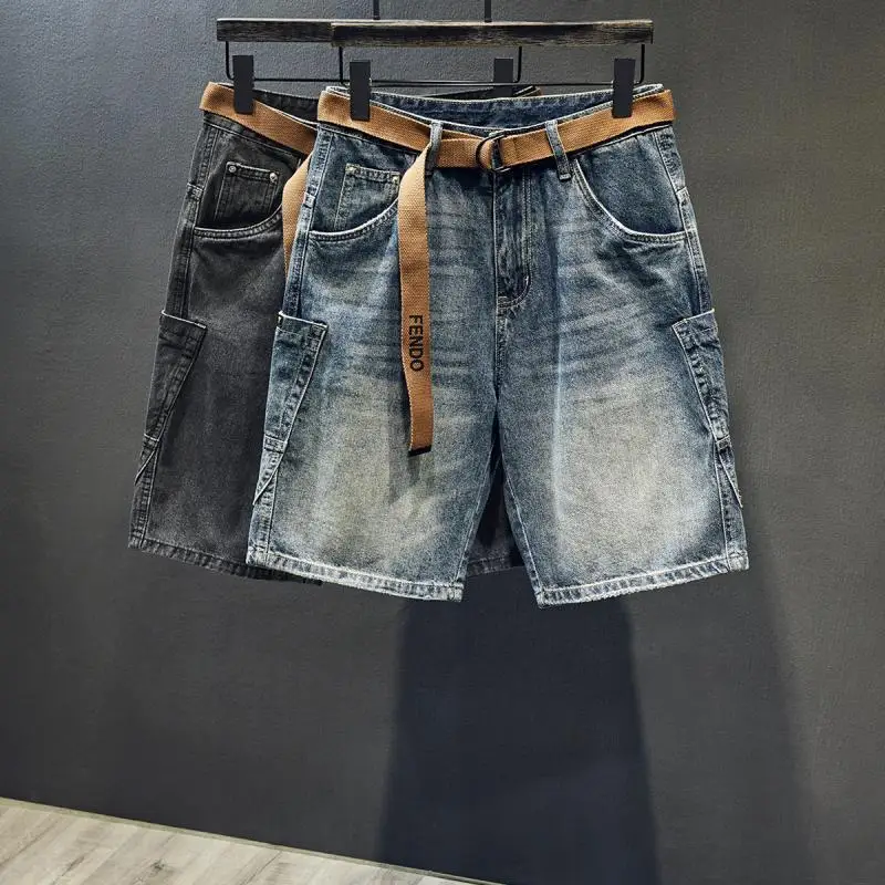 

New 2025 Luxury Retro Denim Shorts Men's Summer Trendy Brand High-quality Large Pockets Loose Work Short Pants Boyfriend Jeans