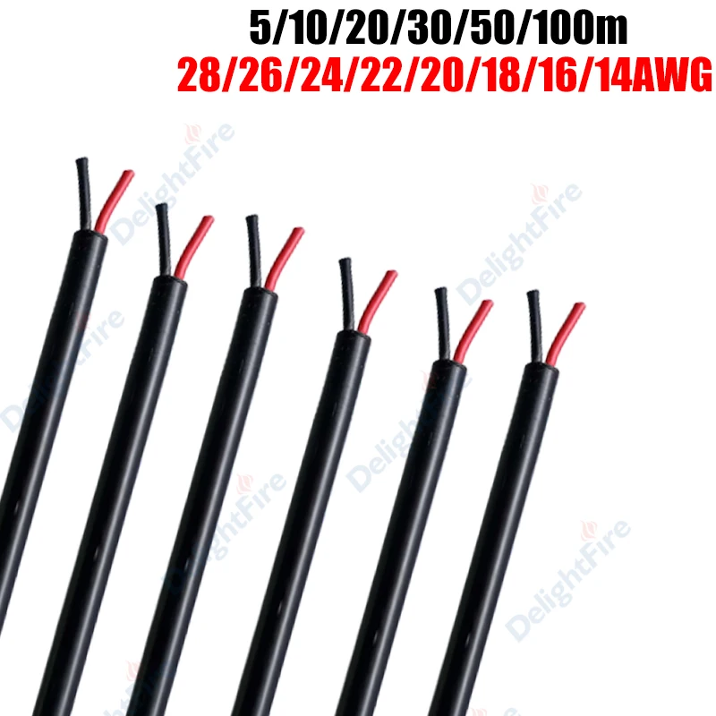 

2-жильный оболочный провод 28/26/24/22/20/18AWG 5/10/20/30/50/100 м, электронный кабель динамика для автомобильного аккумулятора, светодиодная лента