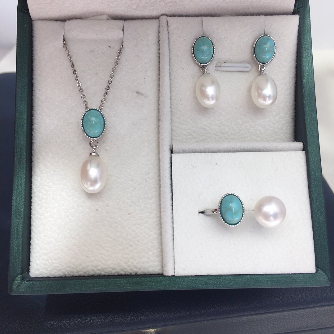 

ZHBORUINI 2025 Новое поступление, комплект из натурального пресноводного жемчуга в форме риса, модные ретро-ювелирные изделия в форме капли, серьги, кольца, подвески