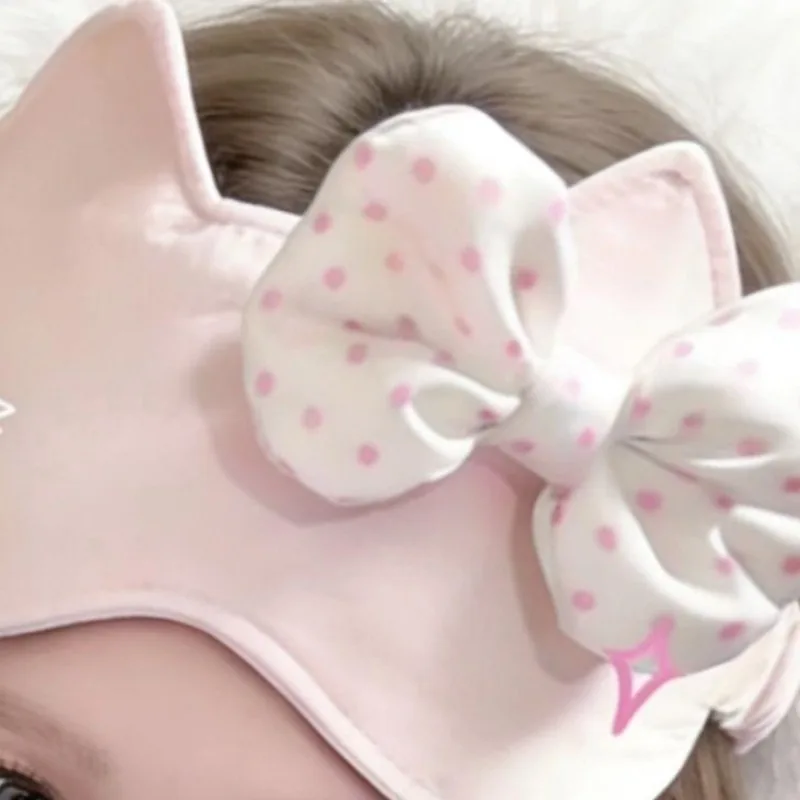 New Bow Eye Mask Pink Polka Dot Bow Shading Elastic Adjustment Women Temperament Versatile Accessories High Beauty Wholesale