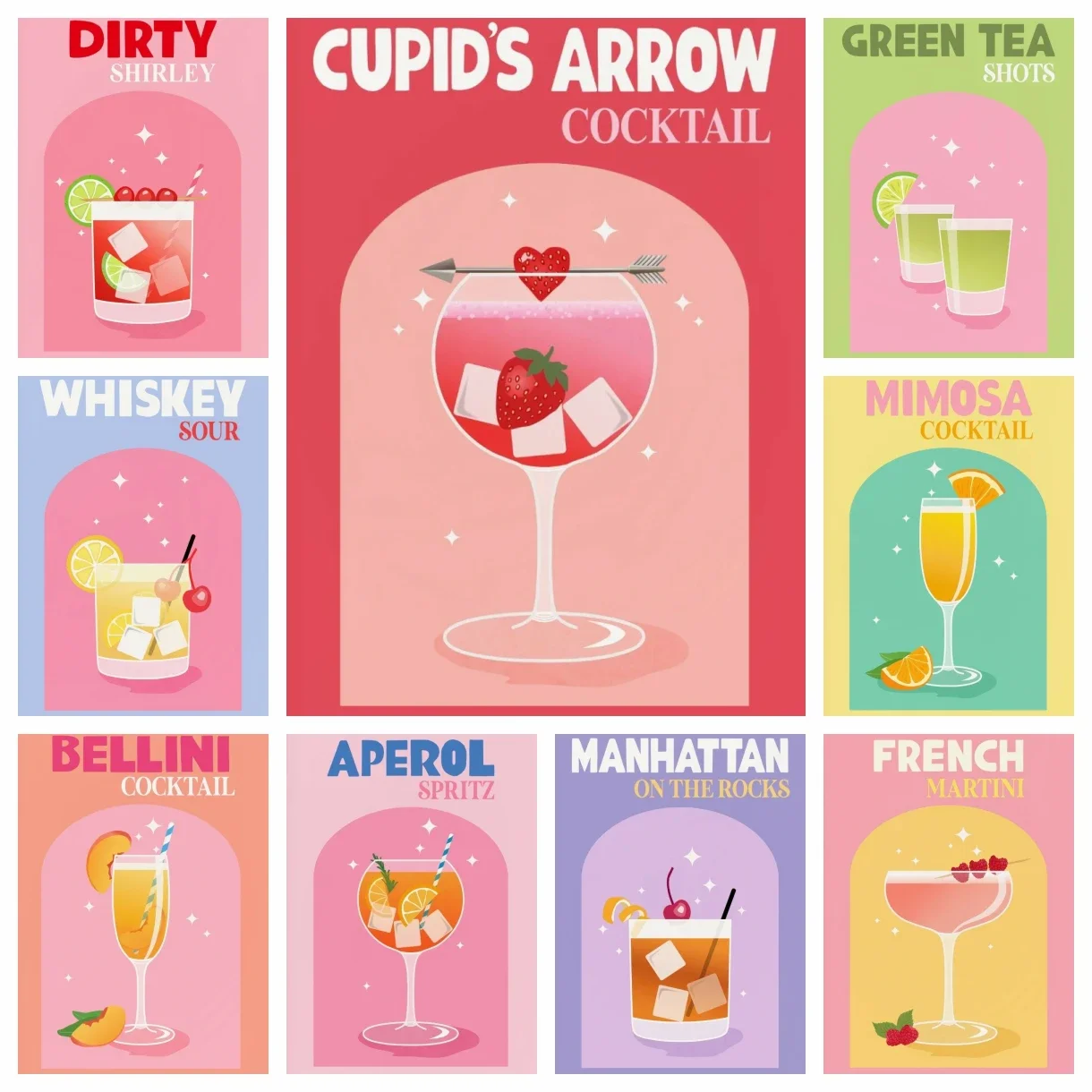 Kits de Pintura de Diamantes, Diseño de Flecha de Cupido, Cóctel Bloody Mary de Manhattan, Bordado de Mosaico, Punto de Cruz, Decoración del Hogar, Regalo para Niños