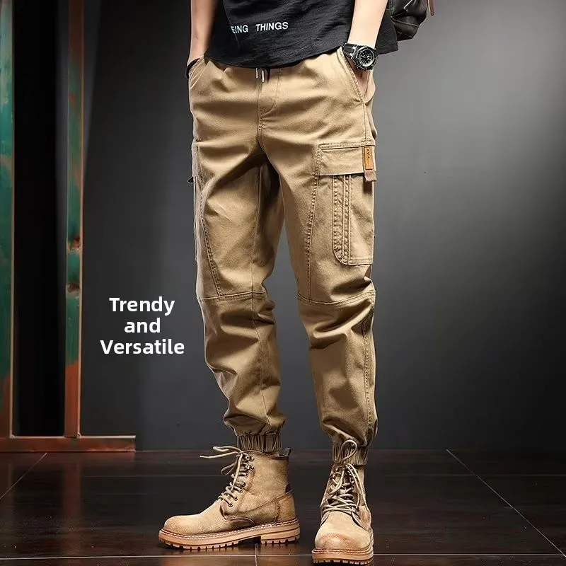 

Мужские рабочие брюки из чистого хлопка с множеством карманов, ретро-стиль, для сварочных и строительных работ, молодежный стиль...