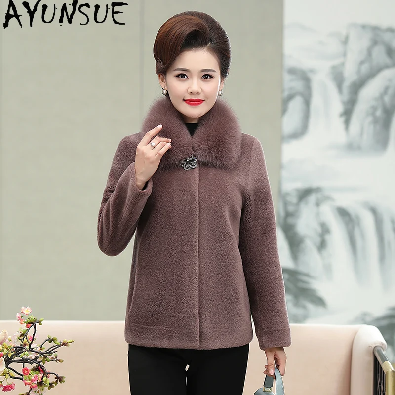 AYUNSUE Cappotto di lana 100% di alta qualità Donna 2025 Abiti invernali Cappotti di tosatura di pecore reali per donna Pelliccia composita Пegoьто Ж erotismoе