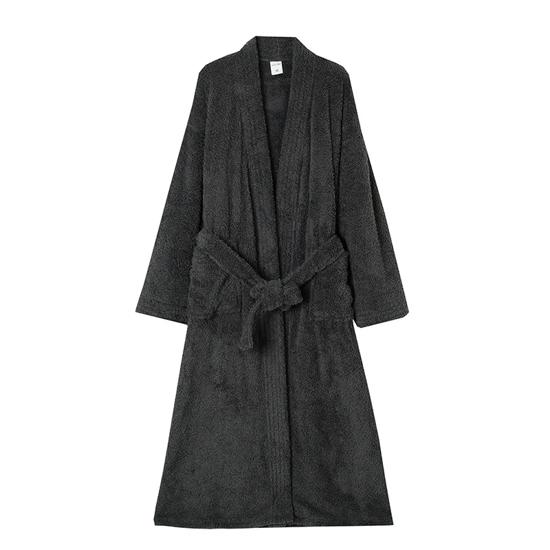 Robe kimono de pelúcia de lã feminina, pijama alongado grosso, moda inverno, roupão de flanela, confortável e grosso, roupa de dormir