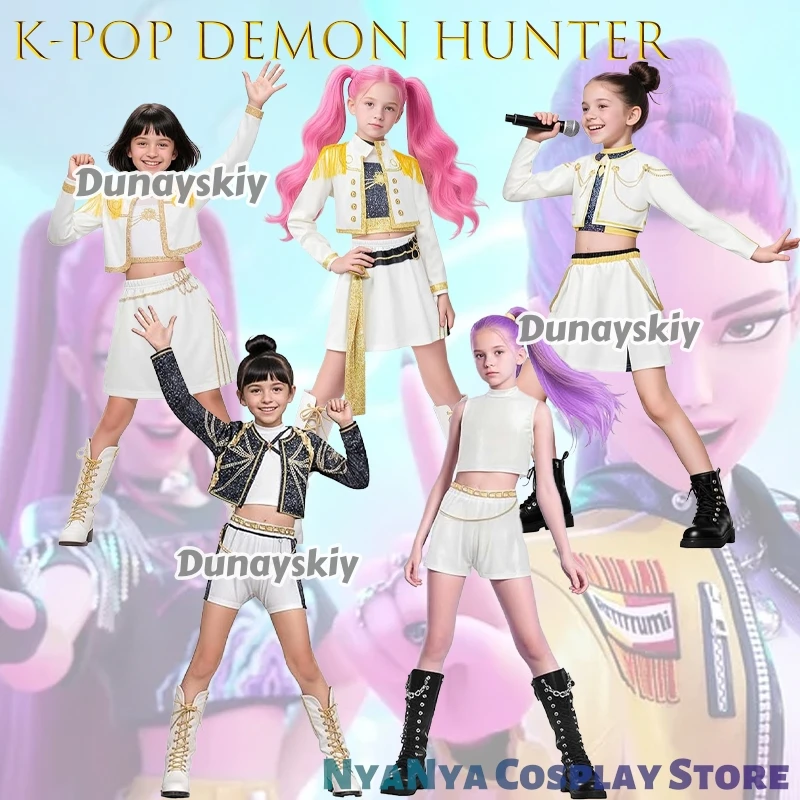 KPop De mon Hunter Girl Group Disfraz Rumi Mira Golden Conjunto de traje de cantante pop con estampado 3D Halloween ktaConjunto completo de Navidad