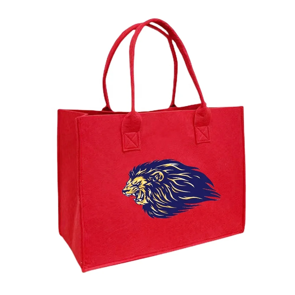 Luxury High Grade Felt Fabric Tote Bag With Handles Custom Logo Recycle Durable Felt Cloth Handbag Gift Shopping Bag 3a4