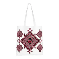 Arabic Palestinian Tatreez Cross Embroidery Grocery Shopping Bags Canvas Shopper Tote Shoulder Bag Palestine Folk Art Handbag