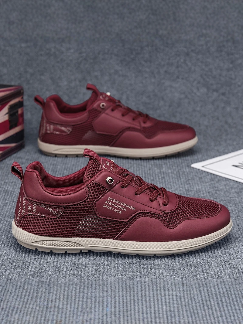 

Men's Summer Breathable Mesh Anti-slip Wear-resistant Sport Casual Slip-on Wine Red Trendy Shoes Comfortable Low Top Sneakers