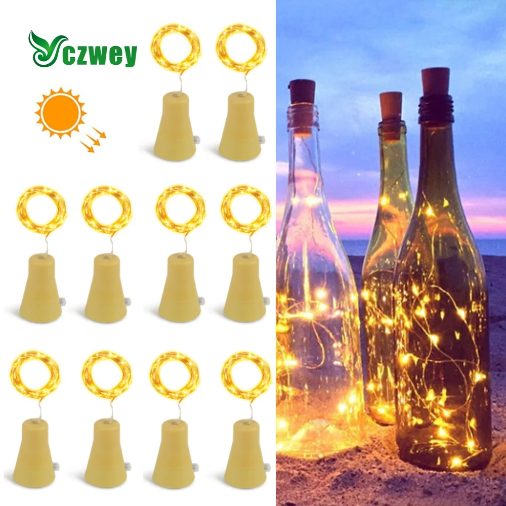 10pcs 10LED 20LED Solar LED Cork Wine Bottle Stopper Copper Garland Wire Fairy String Light 1M 2M Outdoor Party Decoration