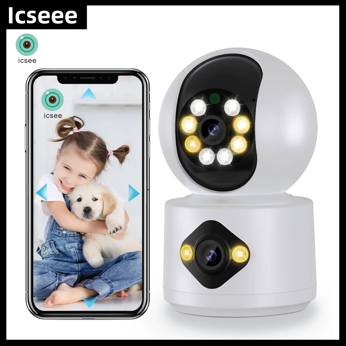 

Icseee 2K Wifi PTZ IP Camera 4MP Dual Lens Wireless Cameras indoor Baby Pet Monitor Two-way Audio Video Record Color Night