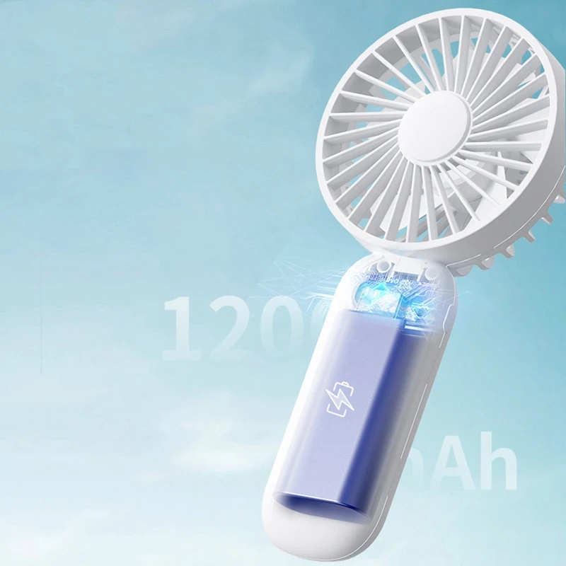 พัดลม USB ขนาดเล็กแบบพกพาพัดลมแบบมือถือชาร์จไฟได้จอแสดงผลดิจิตอลพัดลมระบายอากาศสำหรับสำนักงานบ้านกลางแจ้ง-สีขาว