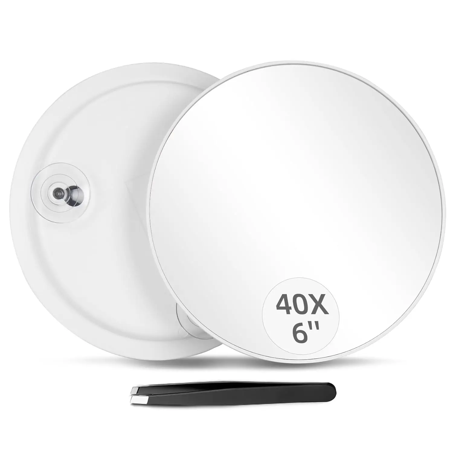 40X Magnifying Mirror with 3 Suction Cups, Magnified Makeup Mirror and Tweezers Set, Portable 6inch Travel Makeup Mirror