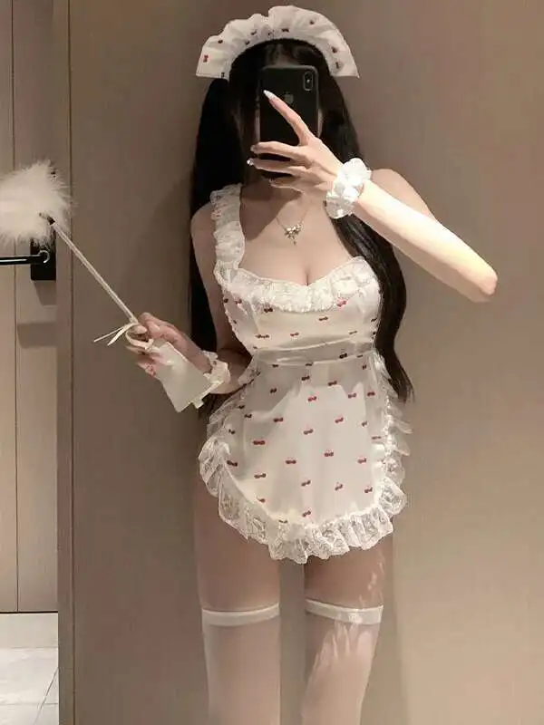 Vestido de sirvienta con encaje de cereza, ropa interior Sexy elegante, uniforme Sexy, tentación, moda dulce, Mini vestido dulce OLBM