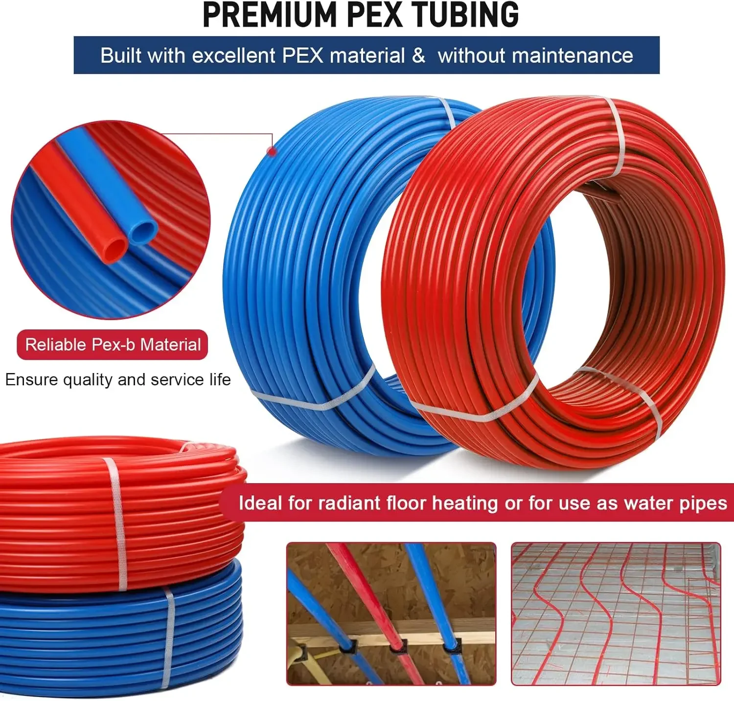 Rura PEX 1/2 cala 100 stóp 2 rolki Rura PEX EVOH Rura PEX-B Bariera bez tlenu Trwała, szczelna, elastyczna (czerwona + niebieska)