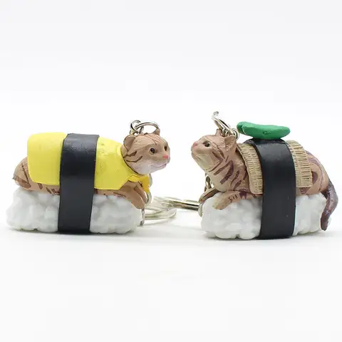 Creative Imitation Food Sushi Cat Keychain Cute Cartoon Animal Cat Doll Pendant Keyrings Jewelry Accessories Gift