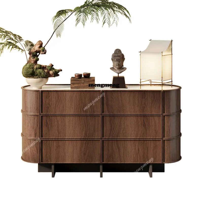 Medieval retro rock slab chest, designer bedroom, bedside locker, Italian minimalist door, solid wood door cabinet