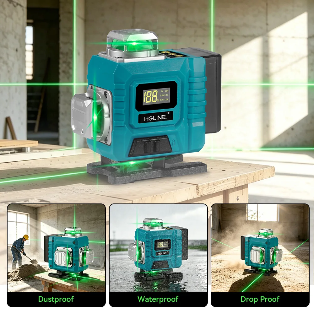 HGLINE Professionelles 4D 16-Linien Grüner Laser-Nivelliergerät Selbstnivellierend 360° Horizontal und Vertikal Superleistungsstarker Laser-Nivellierer – Detail 10