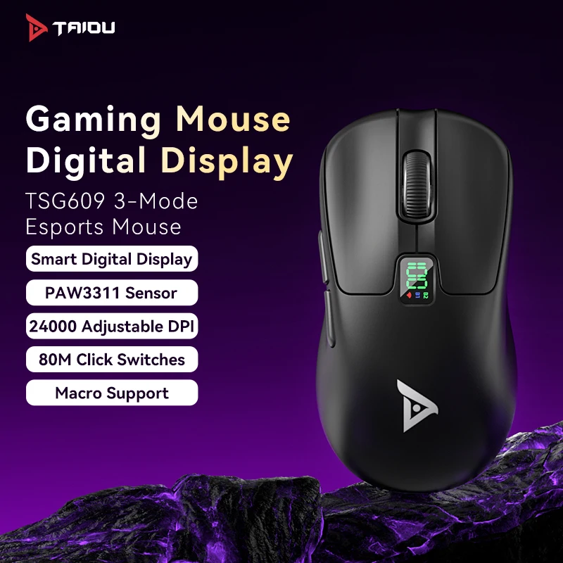

TAIDU TSG609 Gaming Mouse PAW3311 Sensor 2.4G Wireless BT Type-C Wired Connection Digital-display Mouses For Desktop Laptop PC