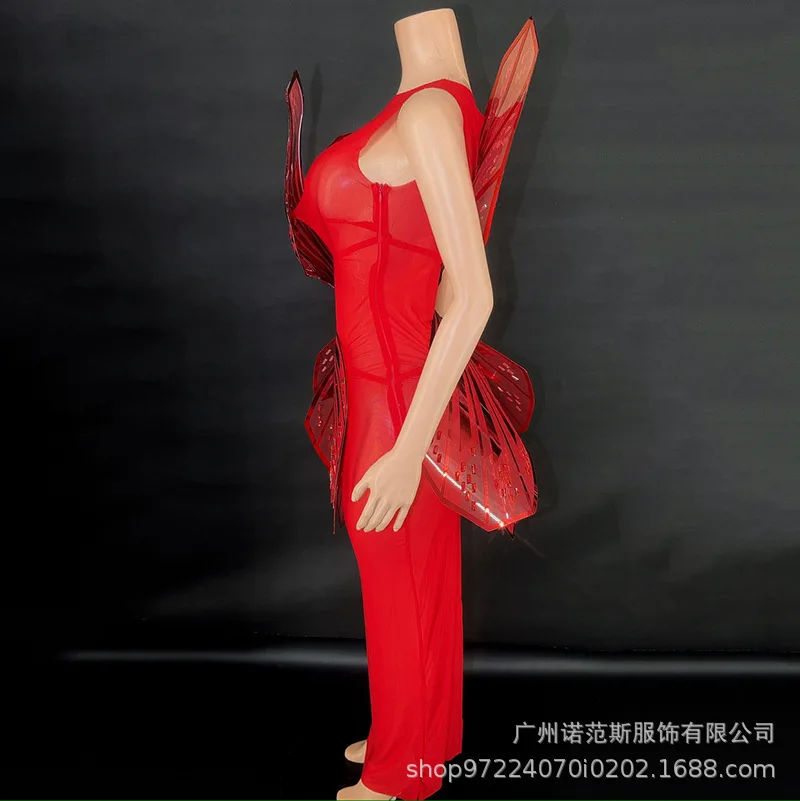 Нишевый дизайн, красное темпераментное платье, стеклянное модное платье с бабочкой, компания, ежегодное собрание, вечерняя одежда, платья на день рождения