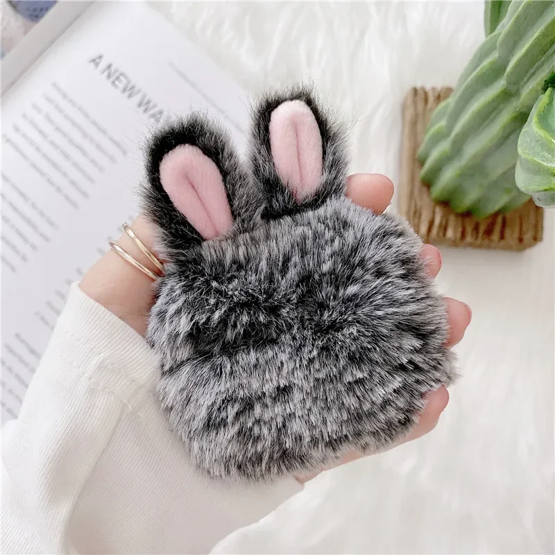 Cute Rabbit Ears Fluffy Earphone Case for Apple Airpods 3 4 Cover Silicone Fur Cartoon Headphones Case Airpods Pro 2 1 4 Kawaii