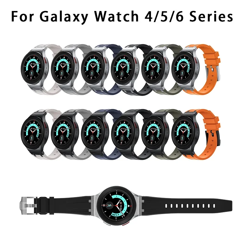 Silicone Strap For Samsung Watch 4/5/6 40 44MM 5Pro 45MM Luxury Rubber No Gaps Band For Galaxy Watch 4/6Classic 42 43MM 46 47MM