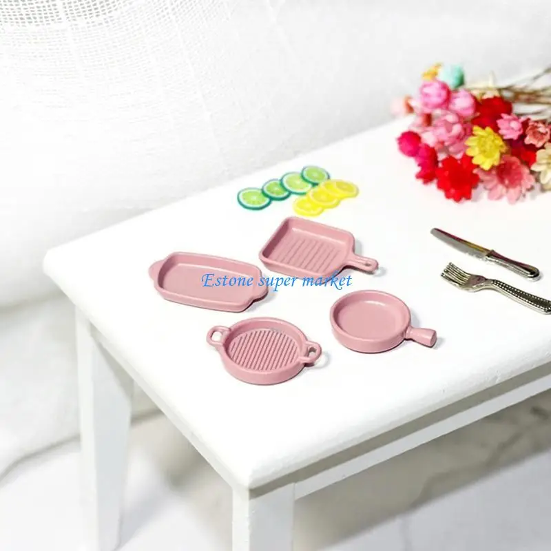 

090B Realistic Mini Steak Dish Plate Kitchen Ware Toy Set of 4PCS for Kids Dollhouse Pretend Kitchen Utensil Party Supply
