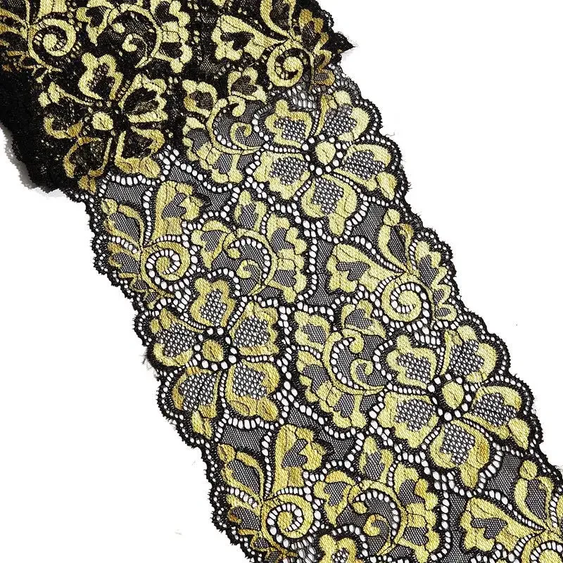 1 Meter elastisches Spitzenband, breit, bestickt, nigerianischer afrikanischer Stoff, dehnbar, weiß, schwarz, zum Nähen, Unterwäschezubehör – Detail 5