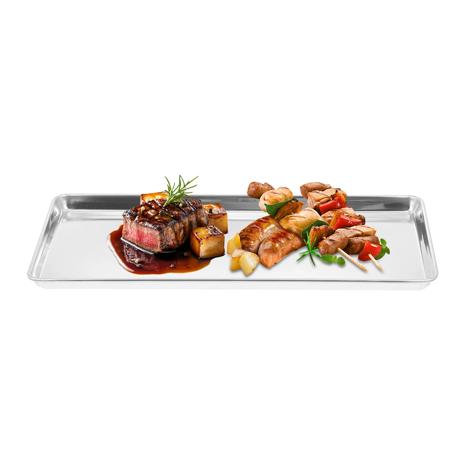 

Stainless Steel Rectangular Plate Polished Bright Textural Dinner High End Clean Multi Use Bbq Picnic Family Gathering