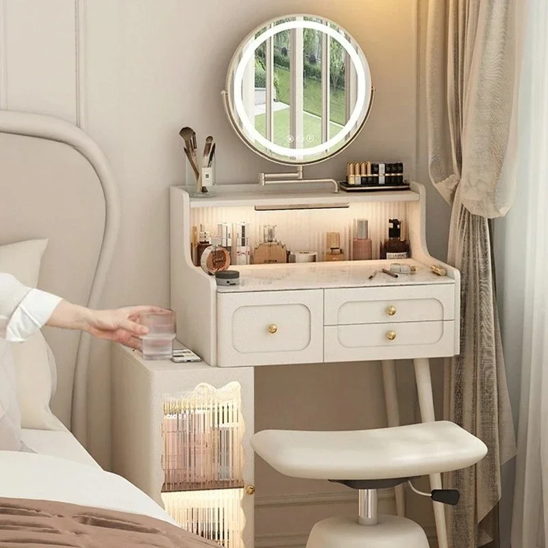 

White Light Vanity Table Bedroom Modern Small Cabinet Drawers Dressing Table Wood Cheap Cosmetics Penteadeira Trendy Furniture