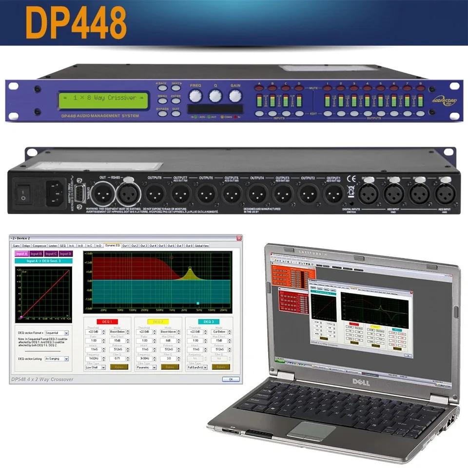 

Professional DP448 DSP Digital Audio Processor - 4/8 Channel Multi-Effect Metal Construction Hi-Res Stereo for Active Stage Use