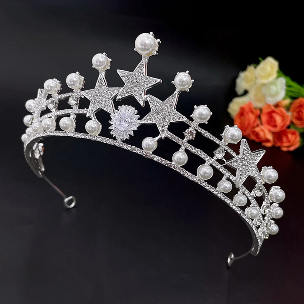 

Pearl Crown Headpiece Rhinestone Crystal Glass Tiara Wedding Headdress Birthday Prom Bridal Accessories Girls Banquet Hair Tool