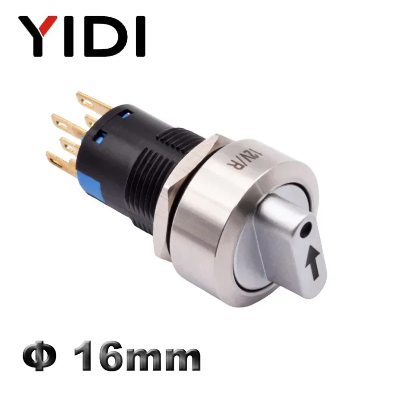 16mm Metal Rotary Selector Switch 2 3 Position On Off 12V Led Red Green Stainless Steel Push Button Switch 1NO1NC Latching SPDT