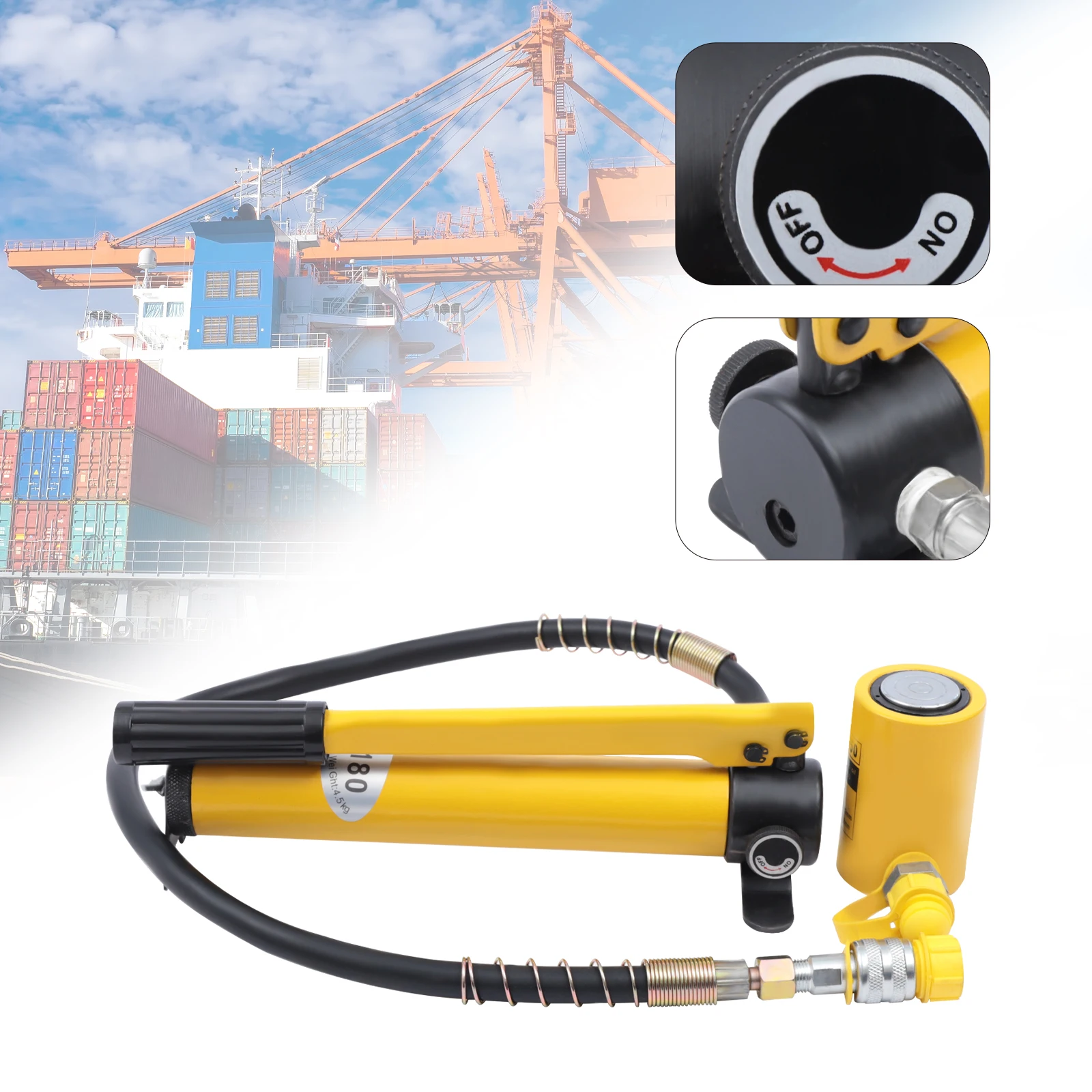 10T Hydraulic Ram Cylinder Jack Low Profile Porta Power Ram Single-Acting Mini Jack Ram with CP-180 Hydraulic Hand Pump for Mach