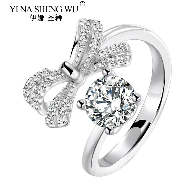 S925 Sterling Silver Moissanite Full Diamond Bow Women's Ring 1 Carat D Color Moissanite Light Luxury Personalized Ring Gift