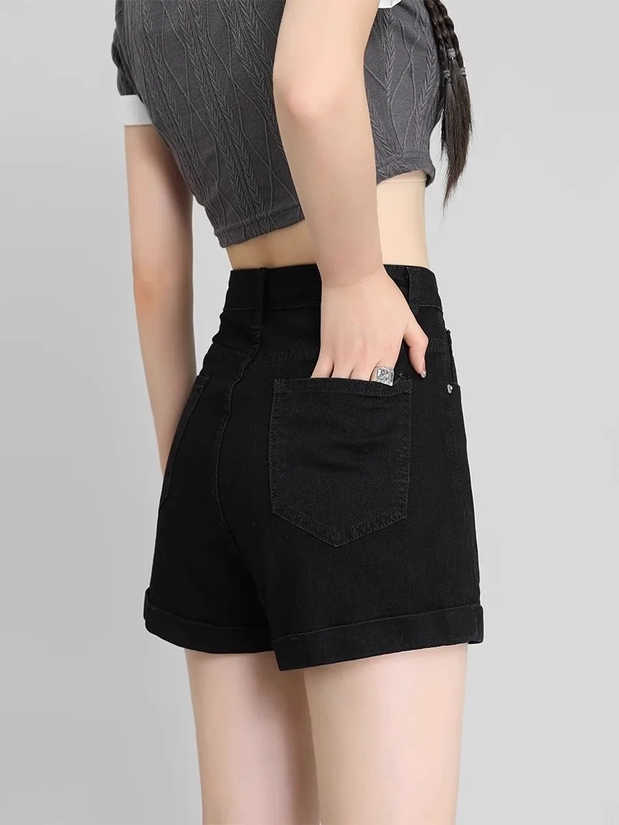 

High Waist Slim Fit A-Line Denim orts Women plus Size Summer Thin Roll up Jeans High Waist Hot Pants Casual Sle Zipper Cl...