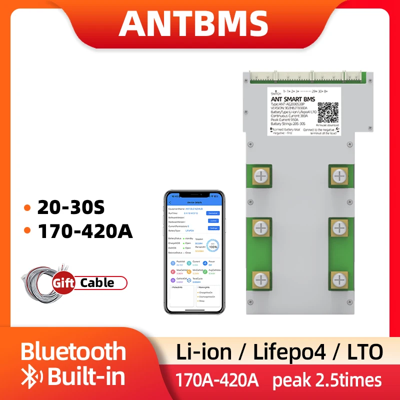 ANT BMS 20S 21S 22S 23S 24S 25S 26S 27S 28S 29S 30S smart BMS 170A 230A 420A Li-Ion LiFePo4 LTO Battery BT Built-in BMS Balance