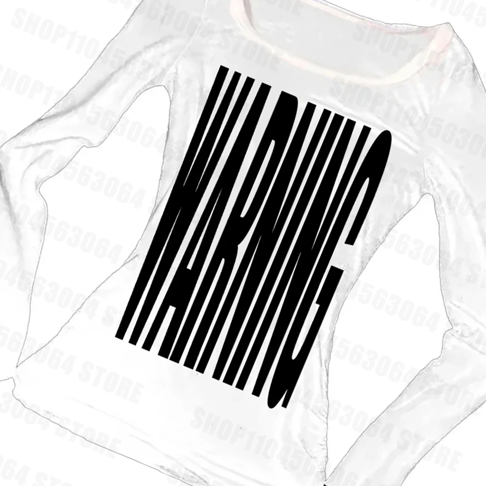 Top da donna T-shirt lunga con lettera gotica girocollo retrò rock grunge punk Y2K top versatile slim urbano casual Harajuku high street