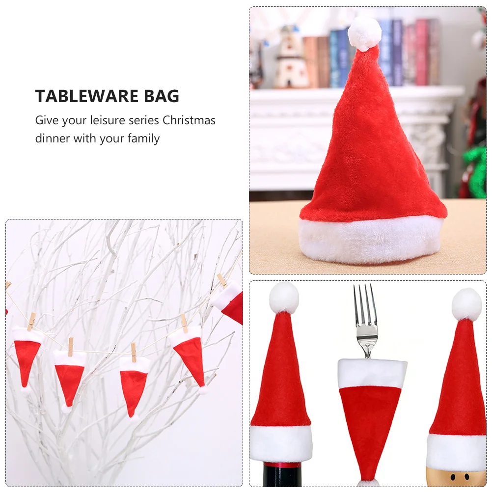 

12pcs Santa Tableware Bags Christmas Winebottle Caps Fabric Fork Spoon Storage Christmas Tableware Bag Party Accessories