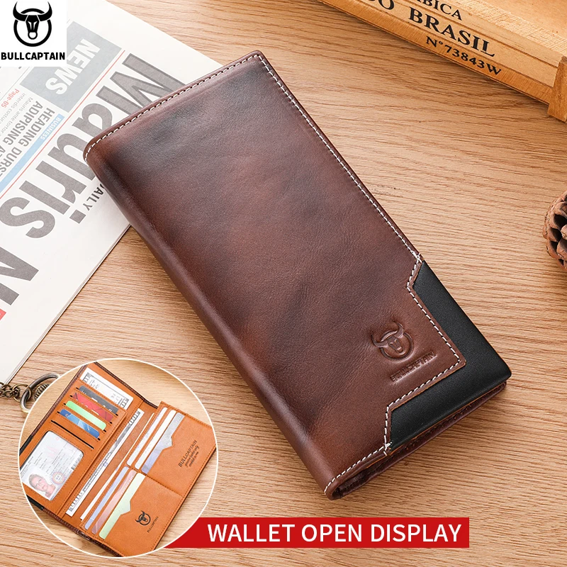 Genuine Leather Men's Wallet, Oil-Waxed Leather, Vintage Long Wallet, First-Layer Cowhide, 80% off Large Capacity Coin Pockets