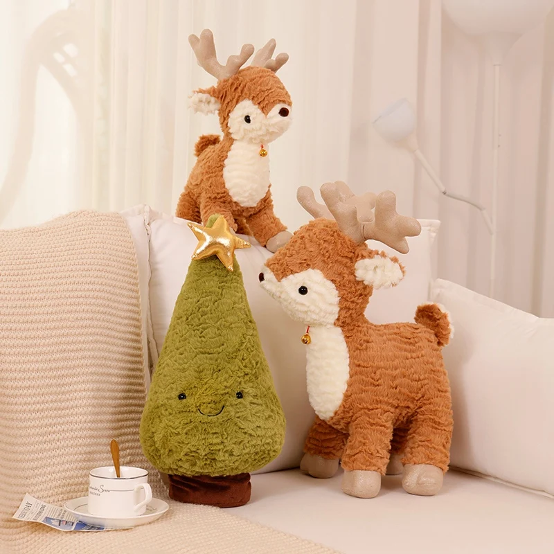 Bonecos de Pelúcia de Cervo Sika Macios para Crianças, Decoração de Natal para a Família, Presentes, Decoração de Casa de Natal, Decoração com Laço e Anel, Cervo de Natal