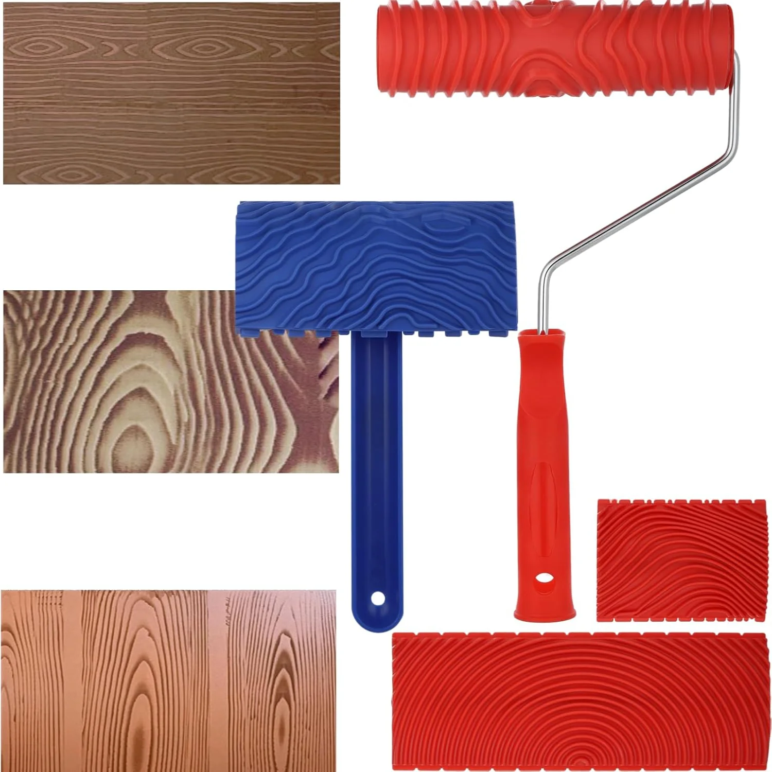 

4 PCS Wood Graining Tools, Wood Grain Patterns Tool Set, Wood Grain Painting Roller with Handle, DIY Rubber Wood Graining Decora